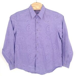 Robert Graham Shirt Mens Large Purple Paisley Flip Cuff Long Sleeve Button Up